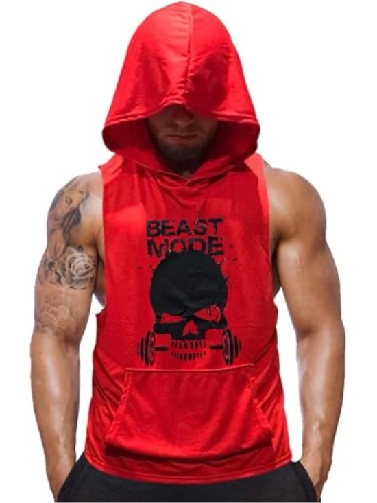 Other - Beast Mode Sleeveless Muscle Red Hoodie Black Graphic Size XL Gym Workout